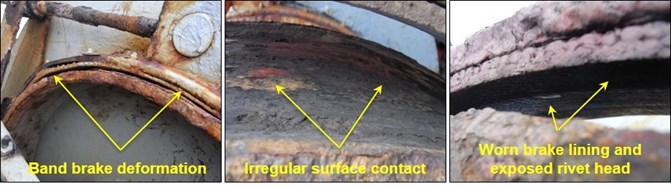 Figure 6: Port windlass band brake drum and lining after the incident